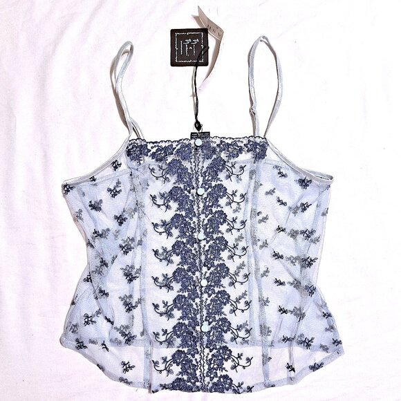 NWT MERCER & MADISON VINTAGE Purple Cream Floral Lace 5 Button Camisole - Med - Picture 1 of 6